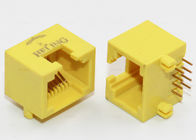 Yellow Color 8 Pin Right Angle RJ45 Connector Unshielded Durable THT Mounting