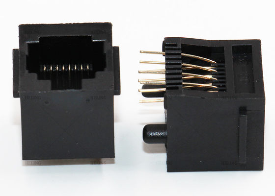 Black Housing RJ45 Through Hole Connector Right Angle Vertical Top Entry