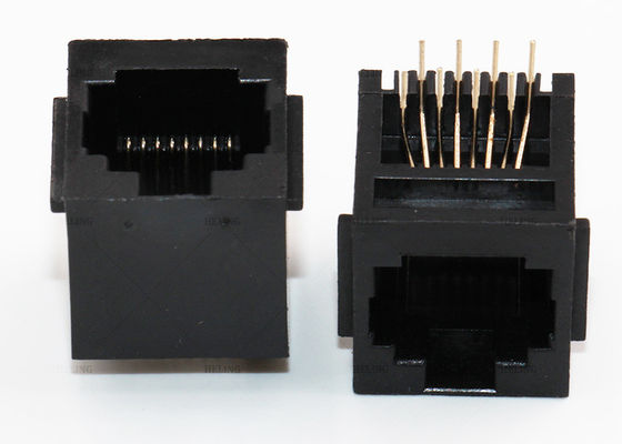 Black Housing RJ45 Through Hole Connector Right Angle Vertical Top Entry