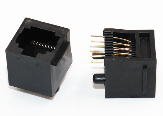 Black Housing RJ45 Through Hole Connector Right Angle Vertical Top Entry