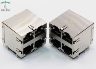 2 x 2 Ports Stacked RJ45 Connectors Shielding Through Hole Type PBT Material