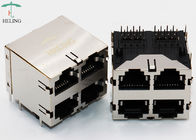 2 x 2 Ports Stacked RJ45 Connectors Shielding Through Hole Type PBT Material