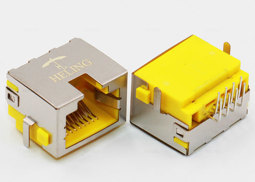 Right Angle 8P8C RJ45 Female PCB Connector Tab Up Yellow Housing Sinking