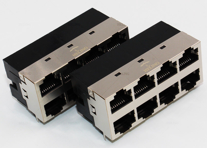 Half Shielded RJ45 Multiple Port Connectors , 2 x 4 Ports RJ45 Outlet R / A DIP