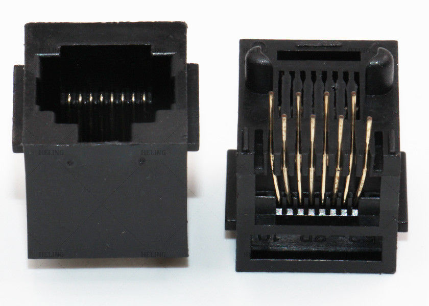 Black Housing RJ45 Through Hole Connector Right Angle Vertical Top Entry