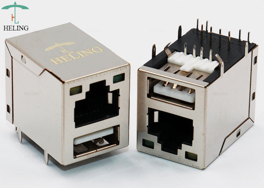 R/A 2x1 Ports USB Stacked RJ45 Lan Jack 8P8C Modular Connector MU882-B021-HPRL21