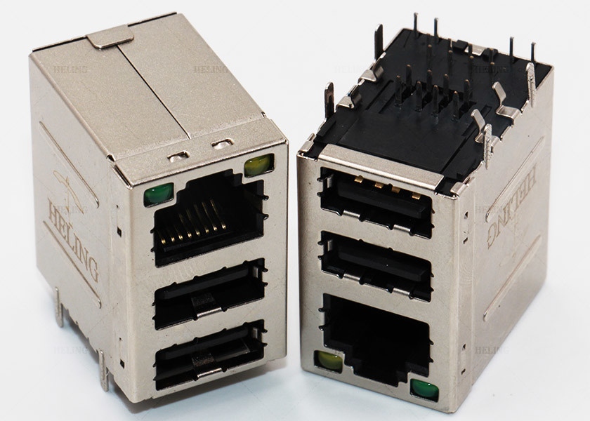 Dual USB Ports + RJ45 Lan Jack Combo Stacked 3 x 1 Ports For