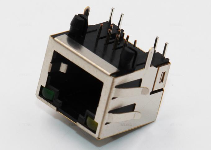 8 Pin Modular Female Single Port RJ45 Connector With EMI Tab And LED