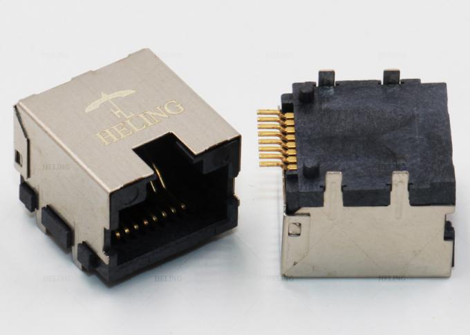 Smd Rj45 Conector Single Port Shielded SMT RJ45 Connector R / A 50 U