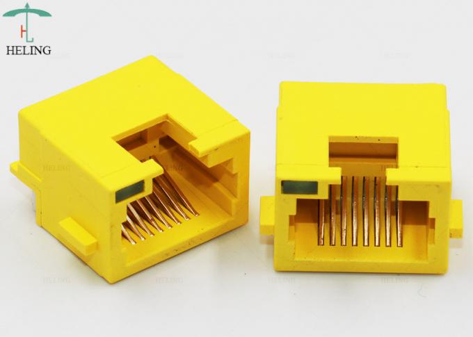 Yellow 90 Degree RJ45 Female Connector With Single LED Pipe For ...